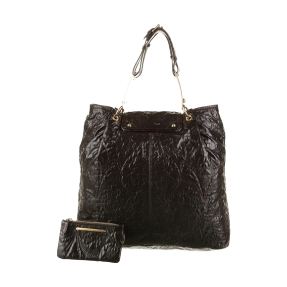 Stella McCartney Dark Brown Textured Vegan Leather Large Hobo Bag & Zip Pouch